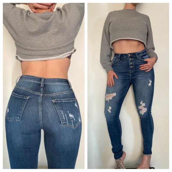 KanCan High Rise Jeans Ripped Festival 27 Stretch Distressed - Picture 1 of 10